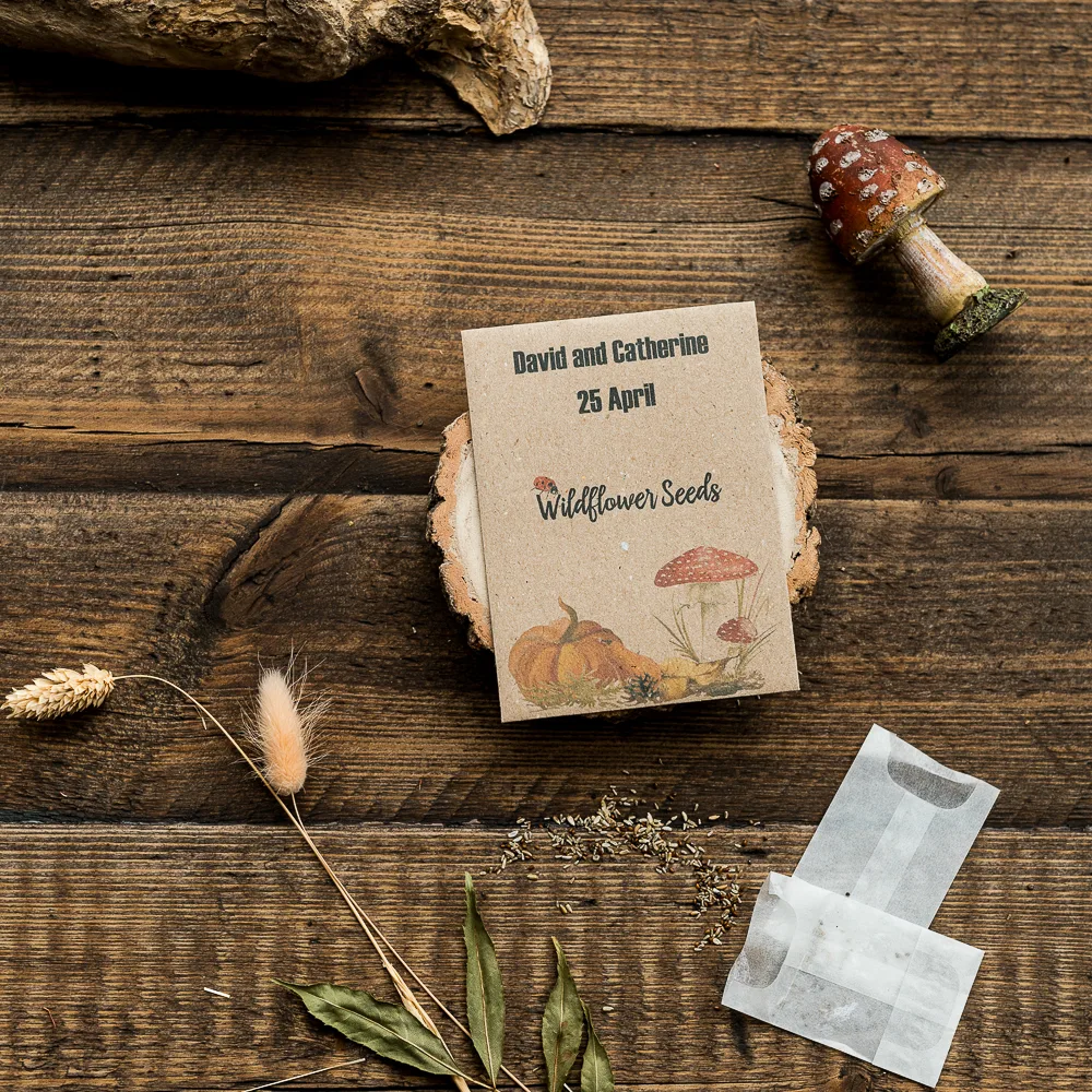 Autumn wildflower personalised seed packet wedding favour