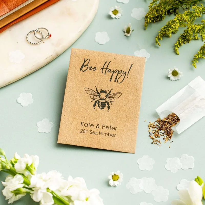 Bee happy wildflower seed packet wedding favour
