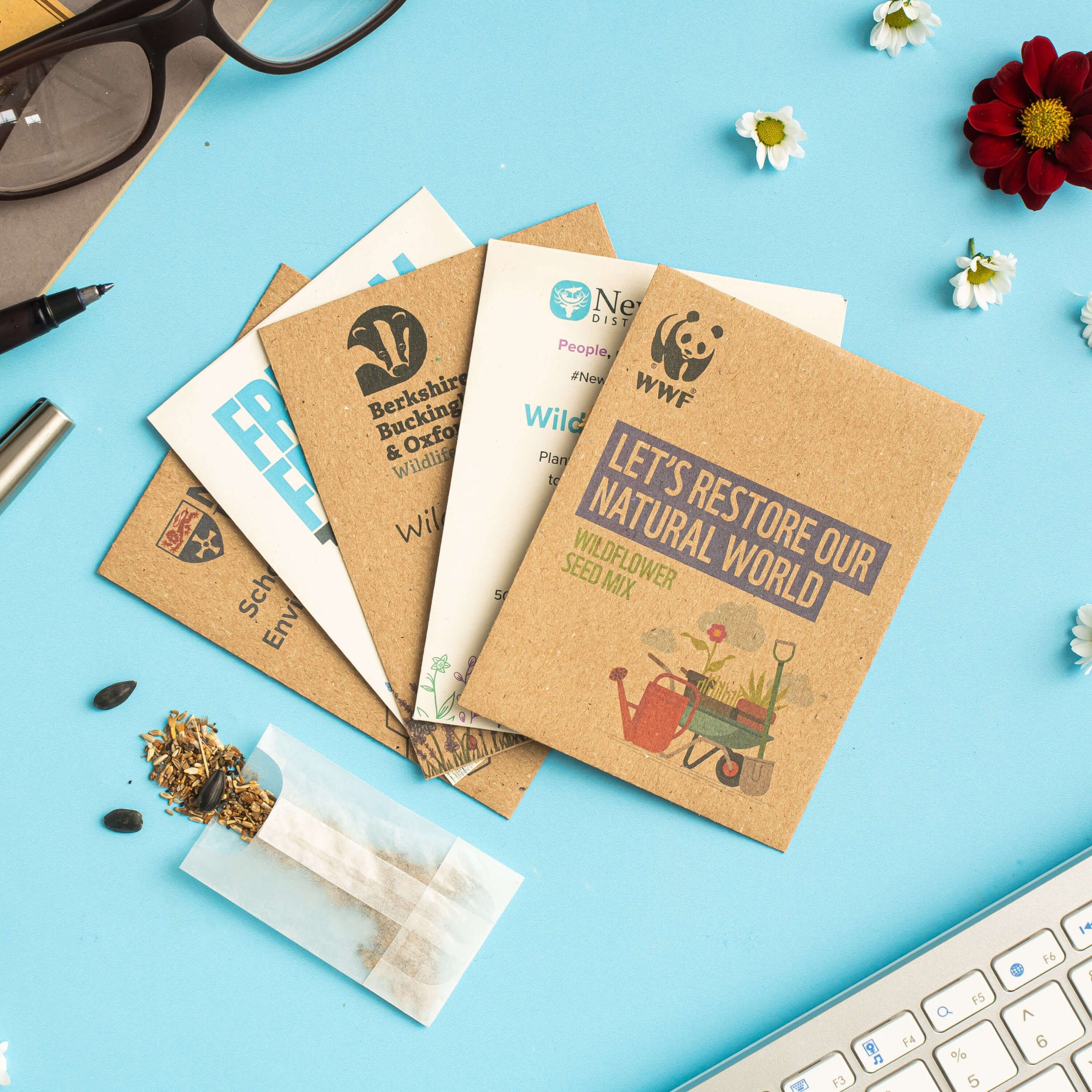 Branded wildflower seed packets for wildlife and environmental organisations